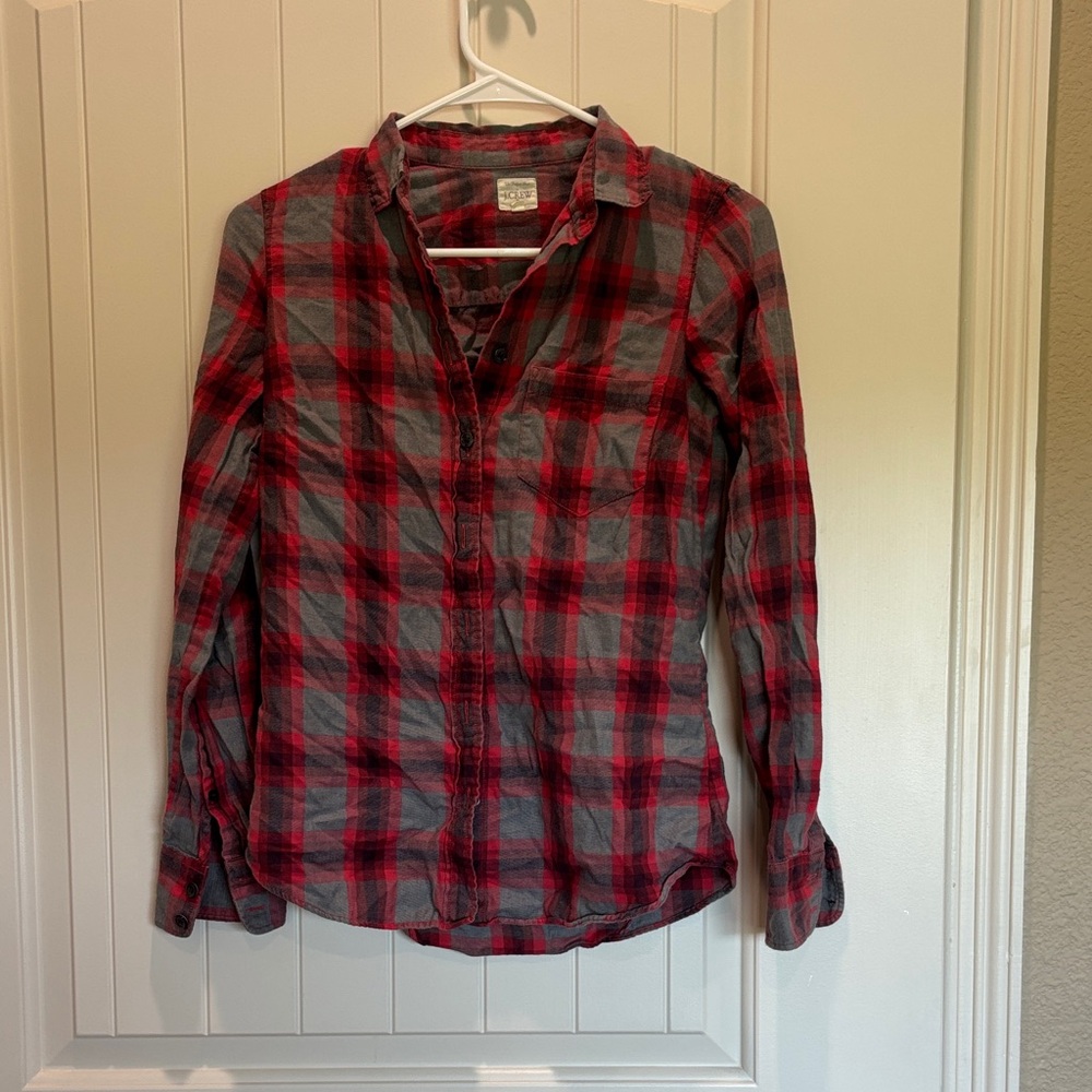 J. Crew Red and Gray Checkered Shirt